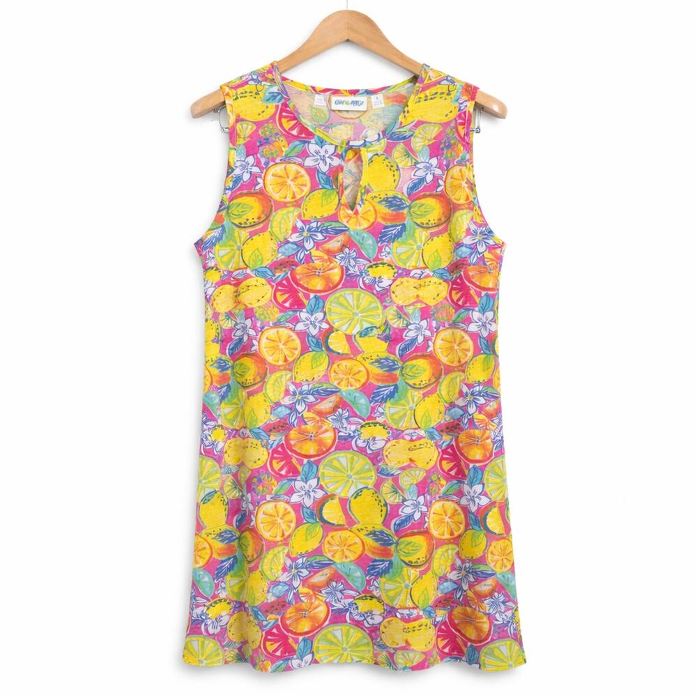 Kiwi Fresh Shift Dress Womens Large Multicolor Tropical Fruit Print Sleeveless